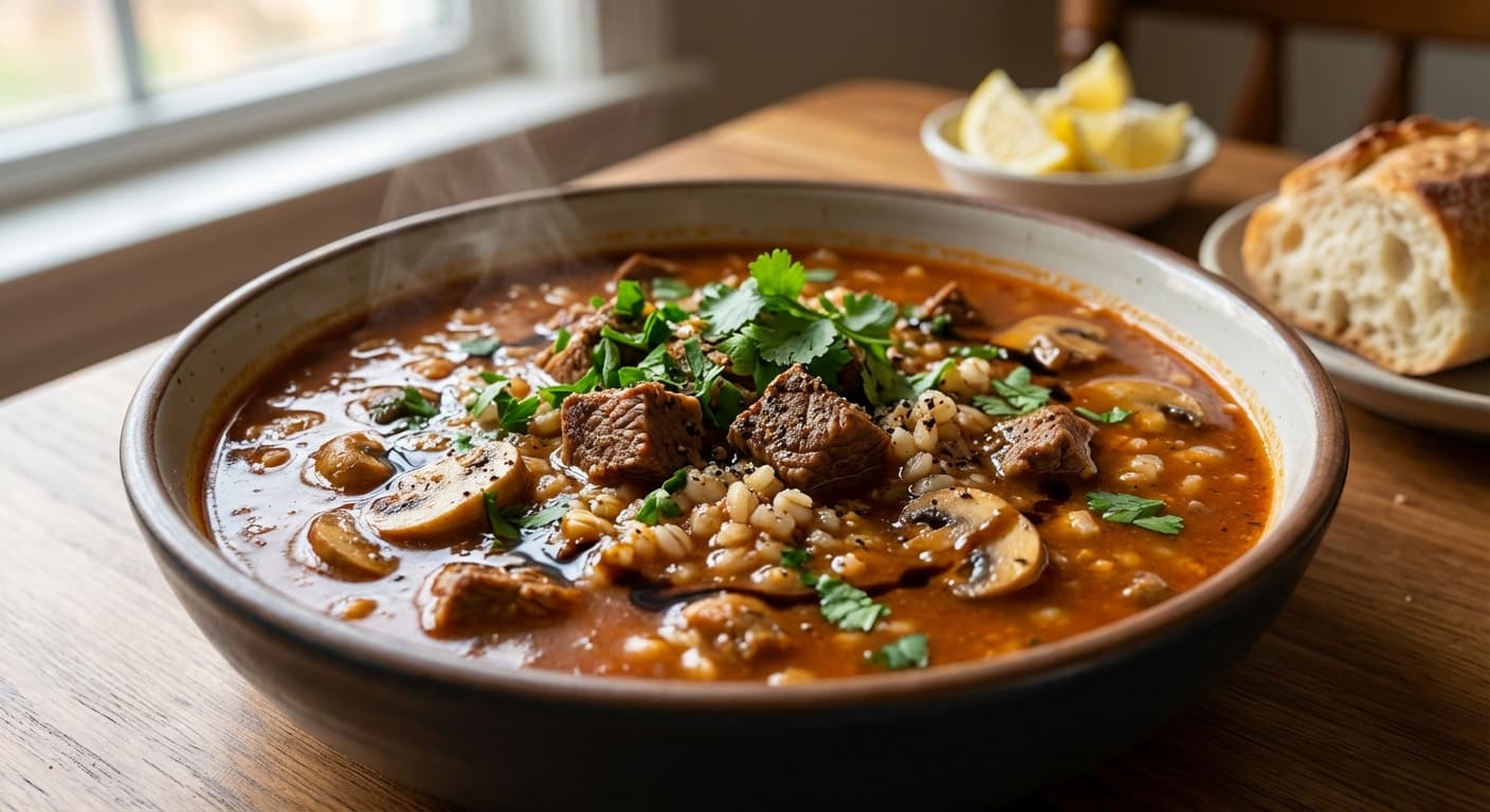 Soup-e Gharch va Jo — Persian Mushroom & Barley Soup - authentic persian recipe