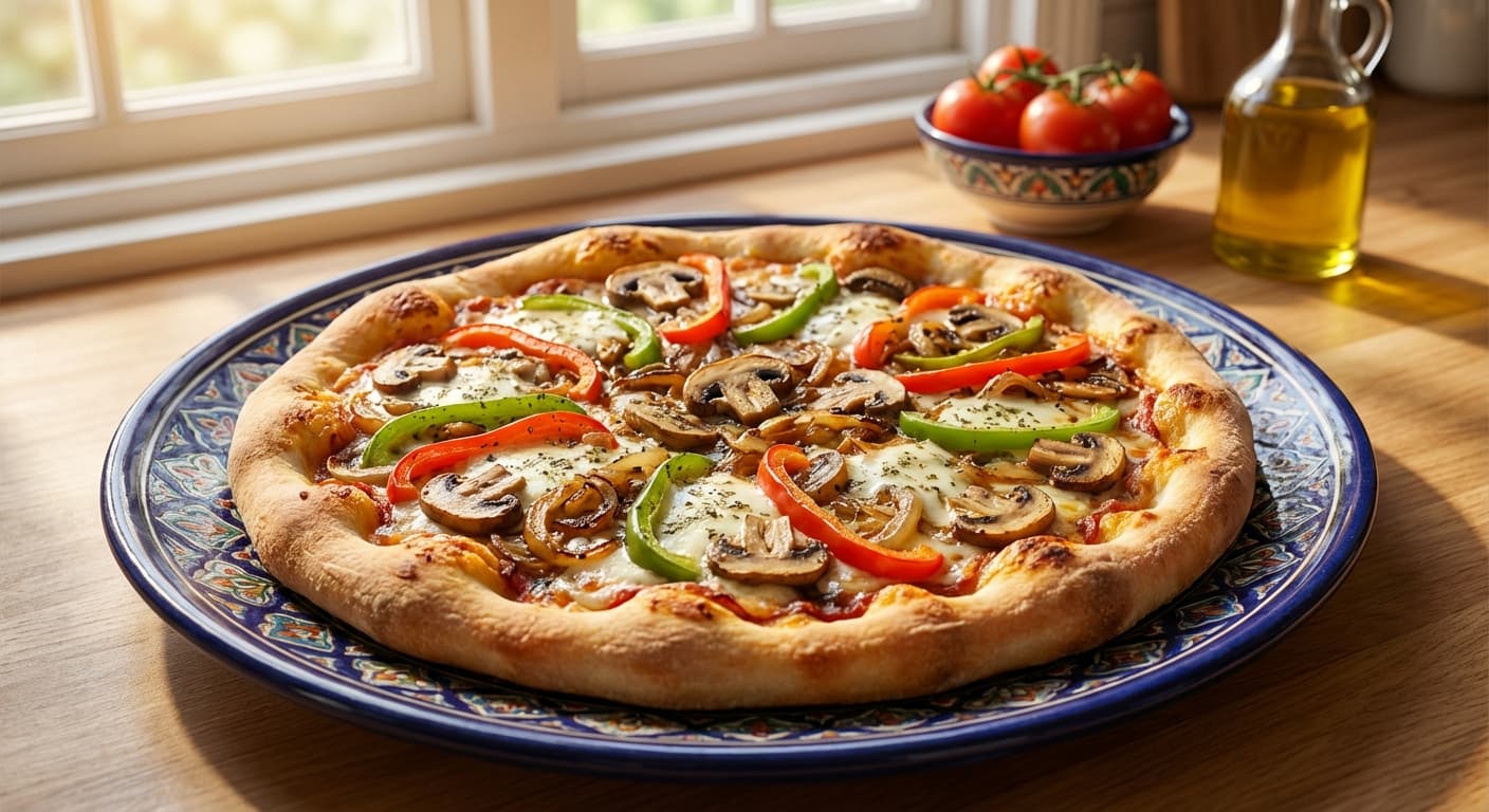 Pitza-ye Gharch o Felfel Dagh — Persian-Style Mushroom & Bell Pepper Pizza - authentic persian recipe