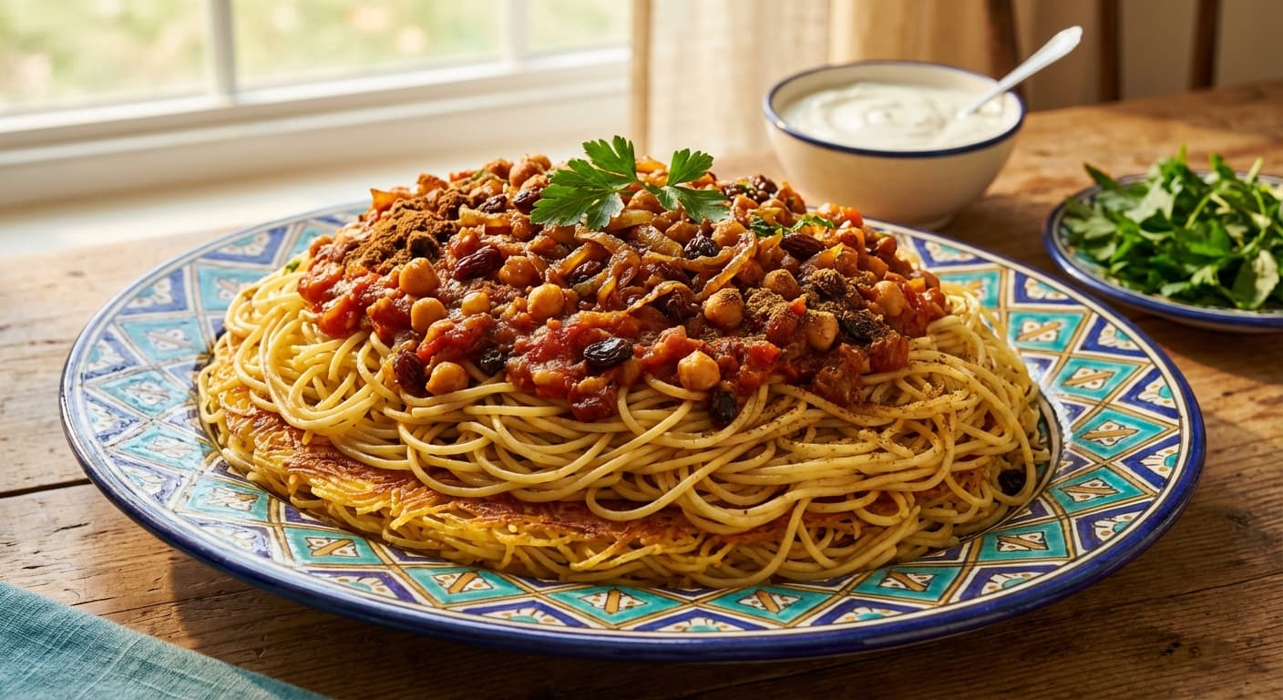 Makaroni ba Keshmesh va Hoboobat — Persian Pasta with Raisins and Legumes - authentic persian recipe