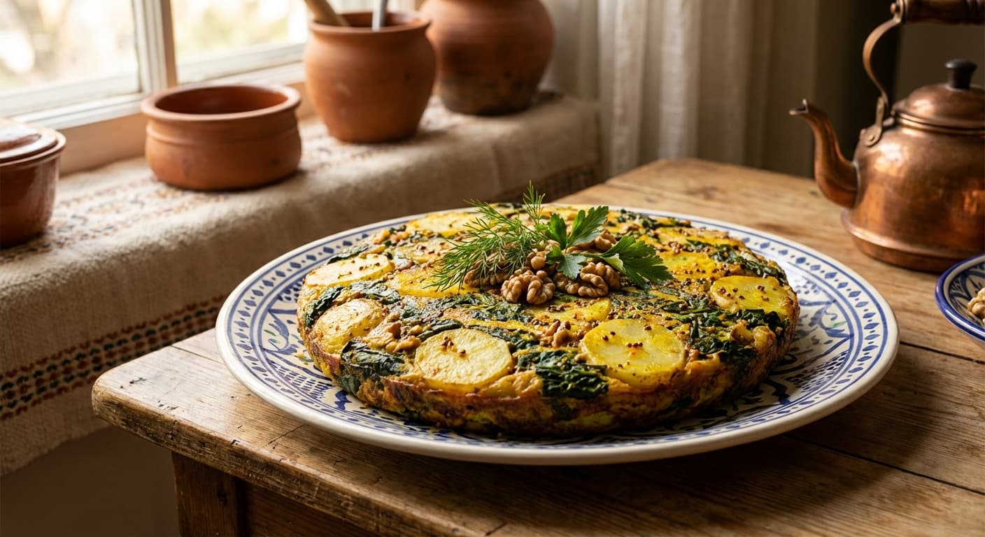 Kuku-ye Sibzamini va Esfenaj ( ) — Persian Potato and Spinach Kuku - authentic persian recipe
