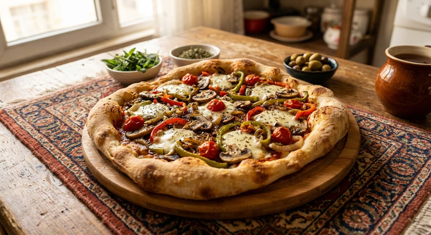 Pitza-ye Sabziyat — Persian-Style Mushroom & Bell Pepper Pizza - authentic persian recipe