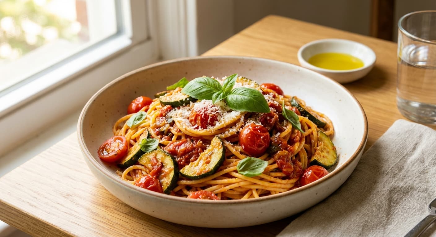 Pastay-e Gojeh-Faranghi va Kadoo ( ) — Persian Tomato and Zucchini Pasta - authentic persian recipe