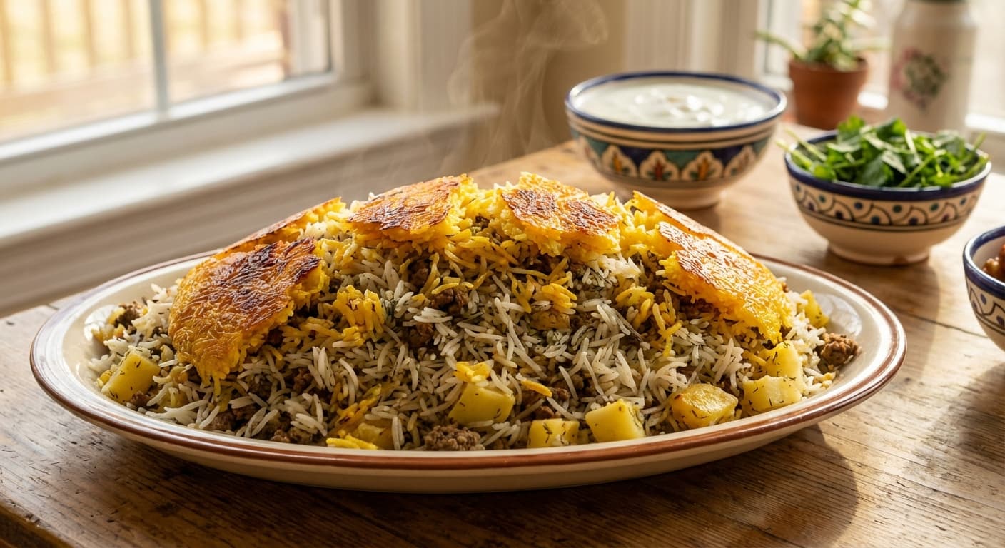 Polo Makhlout — Persian Mixed Rice with Meat and Herbs - authentic persian recipe