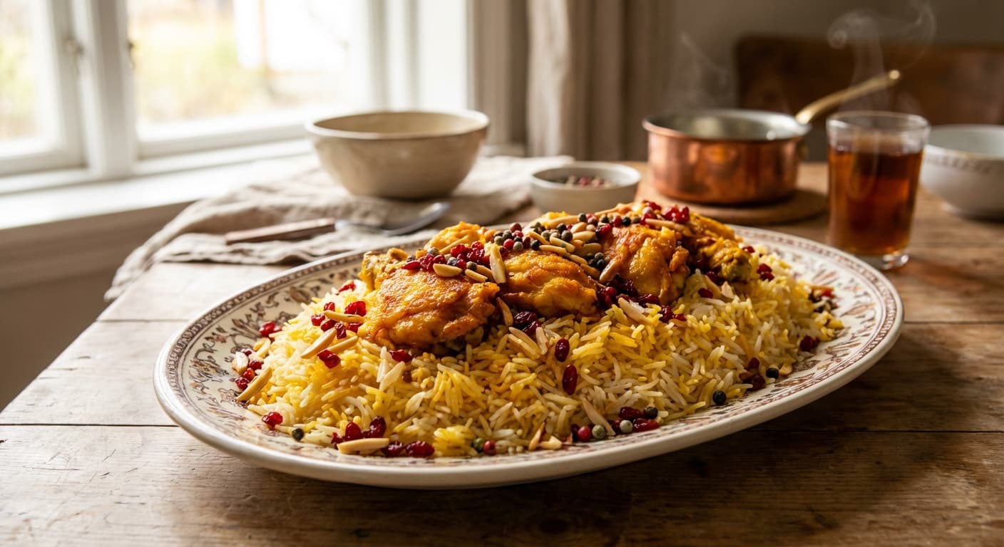Polo Morgh-e Sorkh Shodeh — Persian-Style Fried Chicken Rice - authentic persian recipe