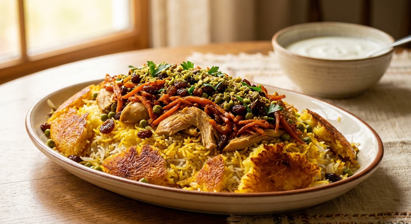 Polo-ye Sonati Limousin — Persian Rice with Chicken, Carrots & Raisins - authentic persian recipe