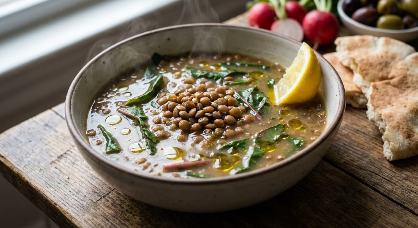 Adas bil Hamod — Lebanese Lentil Soup with Swiss Chard and Lemon - authentic lebanese recipe