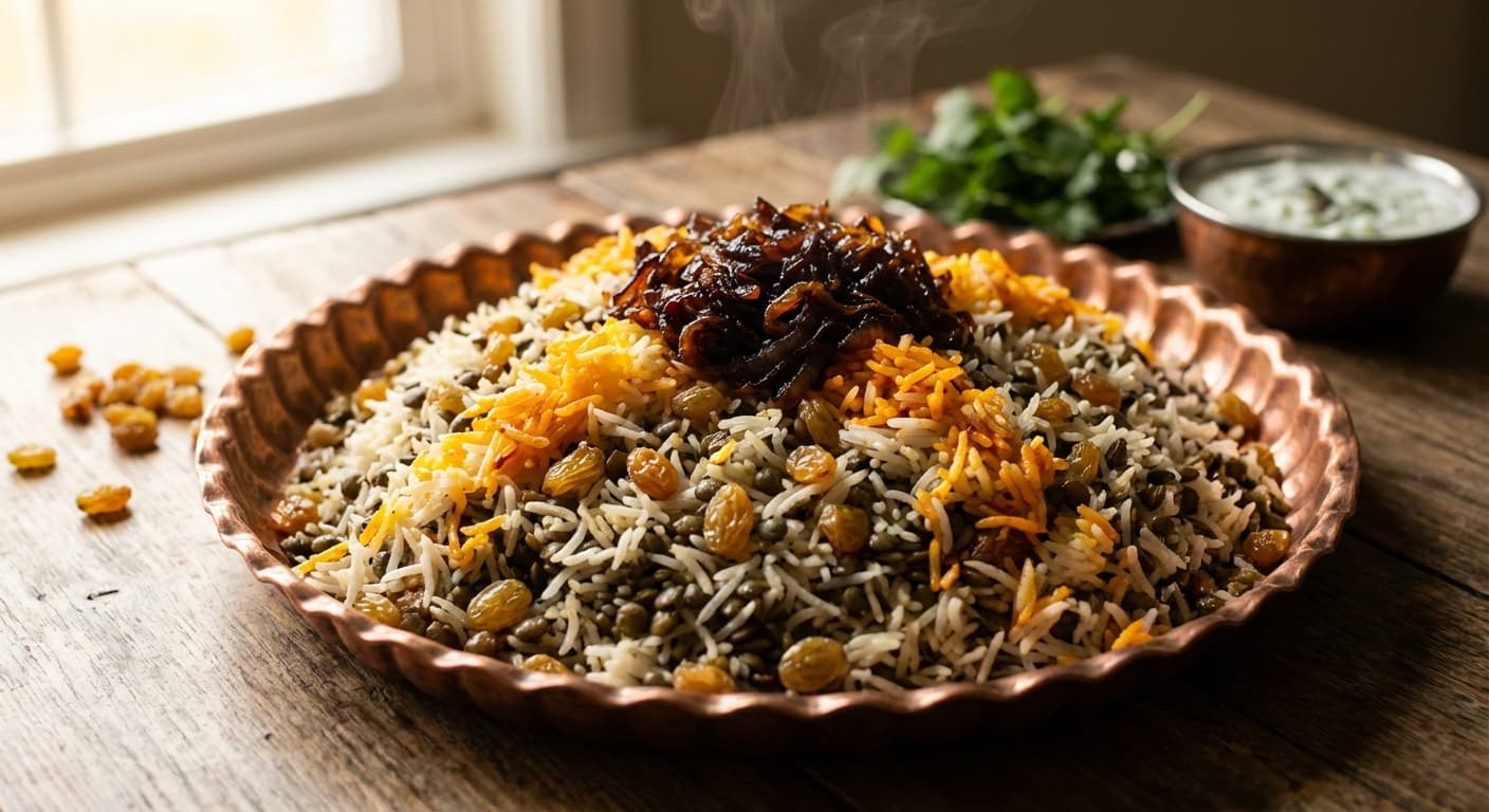 Adas Polo — Persian Lentil and Raisin Rice with Saffron - authentic persian recipe