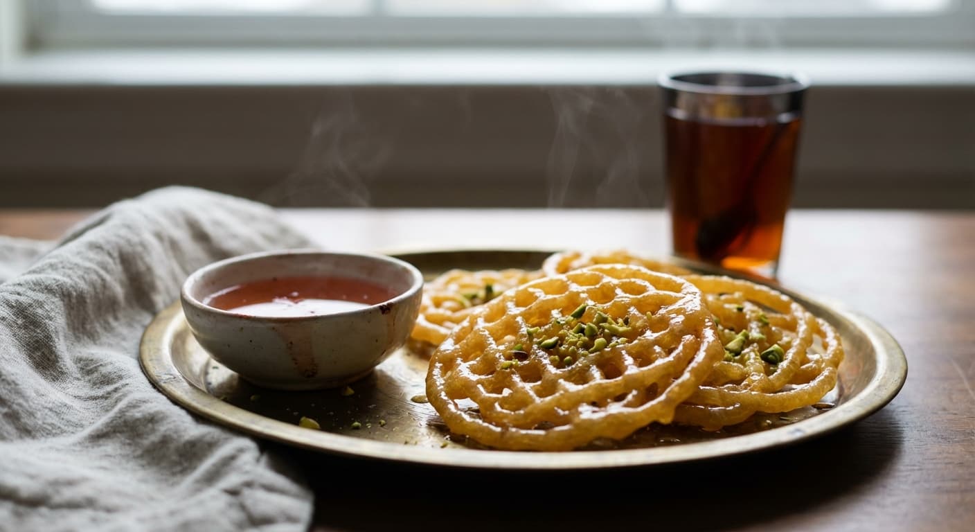 Jelabi — Afghan Crispy Fried Funnel Cake in Rose Syrup - authentic afghan recipe