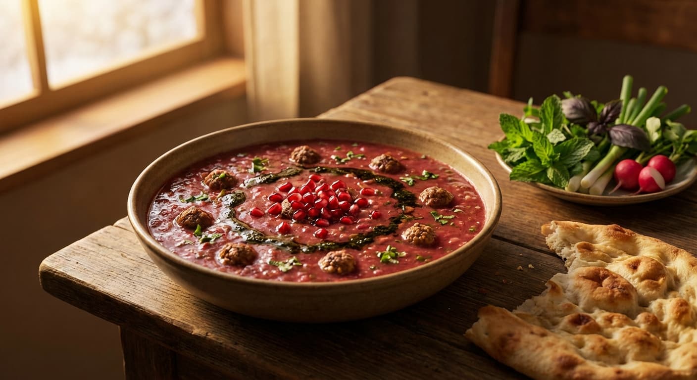 Pomegranate Herb Soup - authentic persian recipe