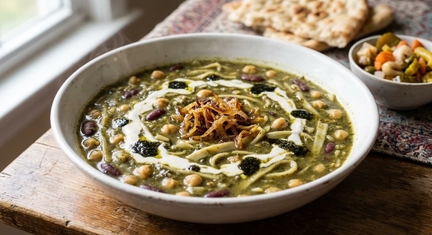 Ash Reshteh — Persian Herb, Bean, and Noodle Soup - authentic persian recipe