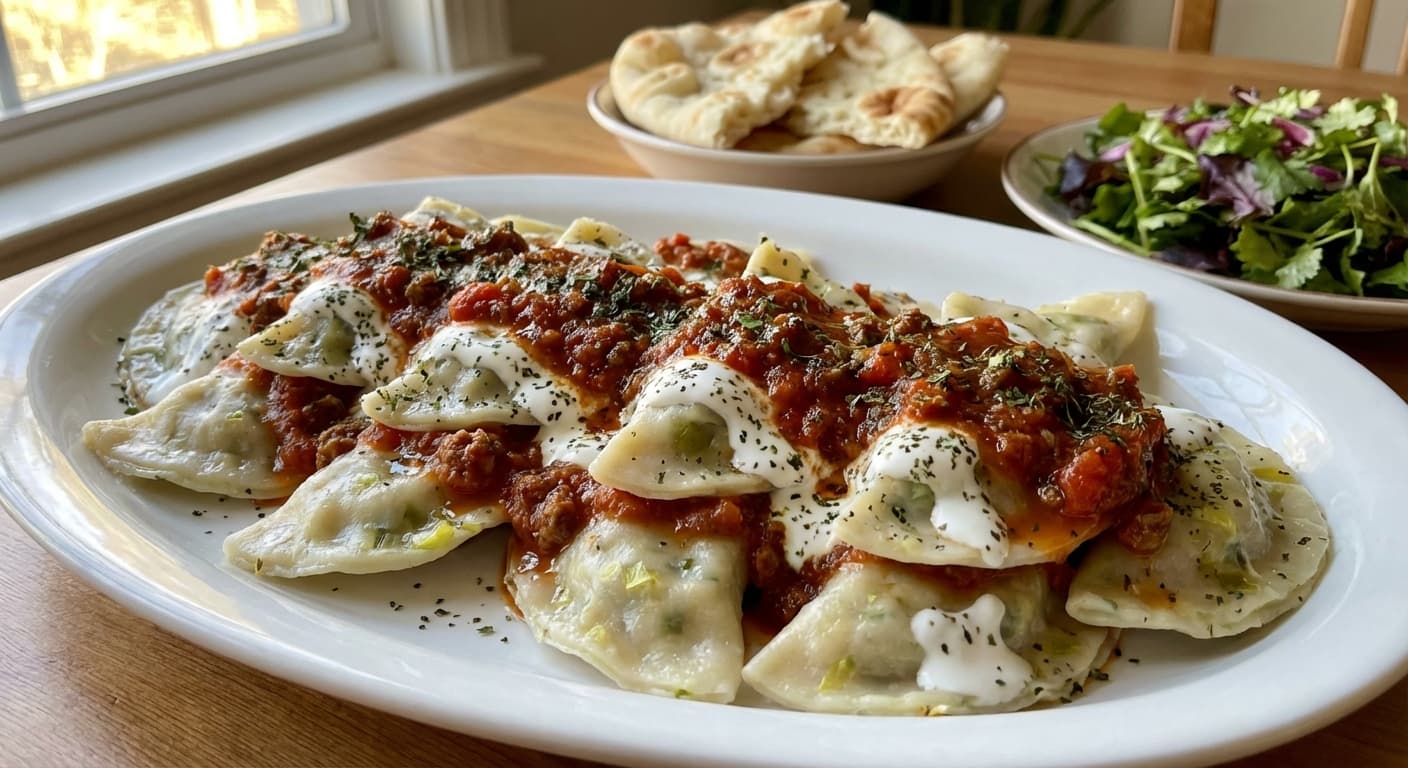 Ashak — Afghan Leek Dumplings with Yogurt and Tomato Sauce - authentic afghan recipe
