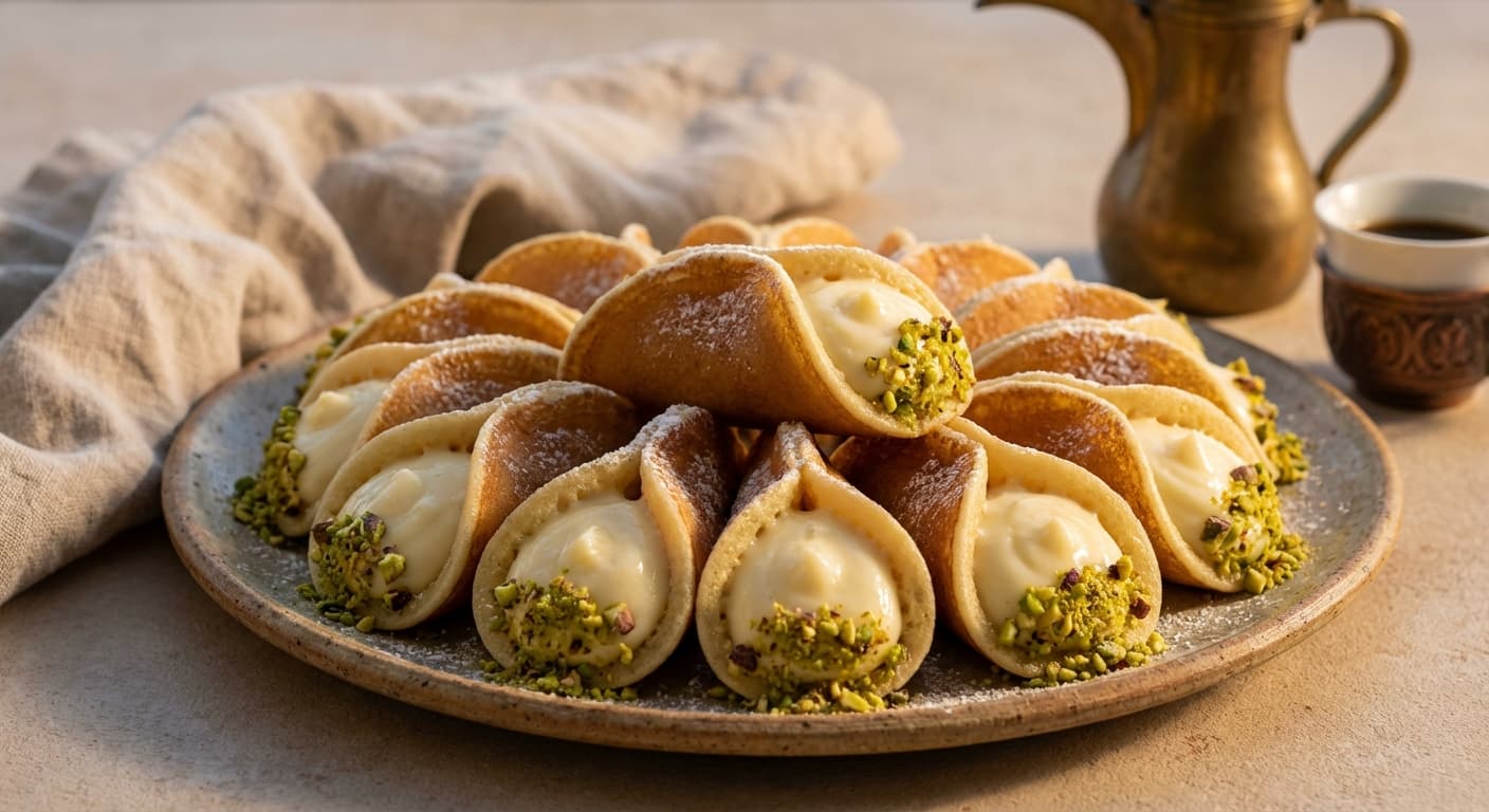 Atayef — Lebanese Stuffed Pancakes with Ashta Cream and Pistachio - authentic lebanese recipe