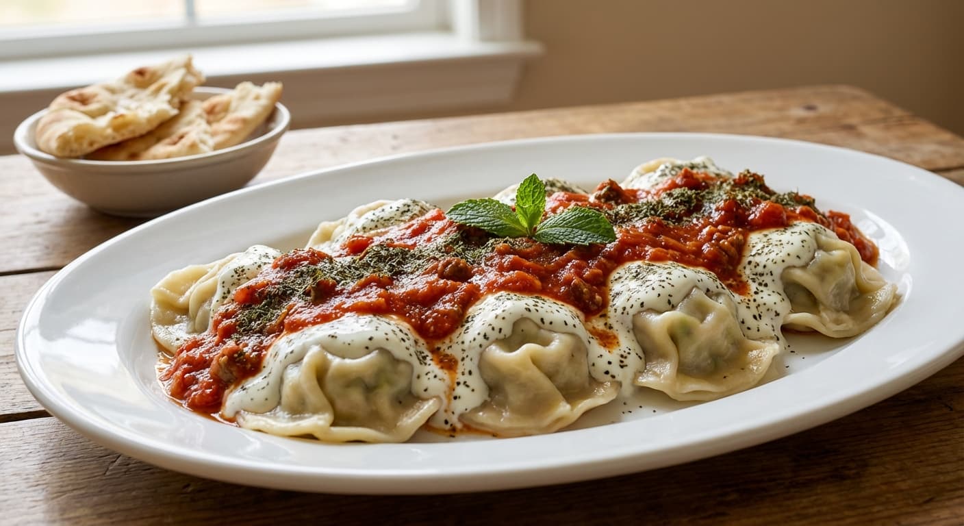 Aushak — Afghan Leek Dumplings with Yogurt and Meat Sauce - authentic afghan recipe