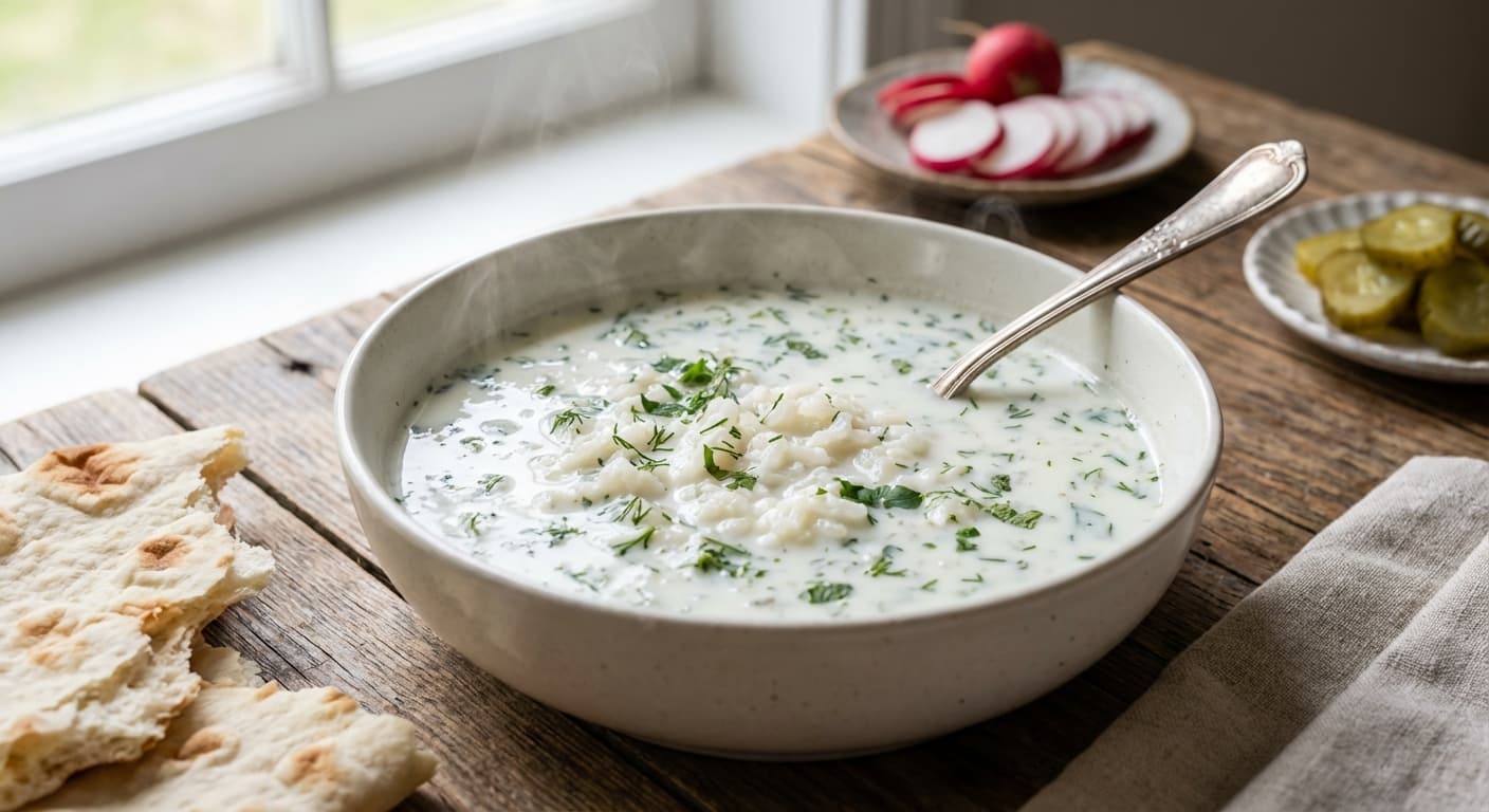 Ayran-Ashi — Azerbaijani Yogurt Soup with Rice and Herbs - authentic azerbaijani recipe