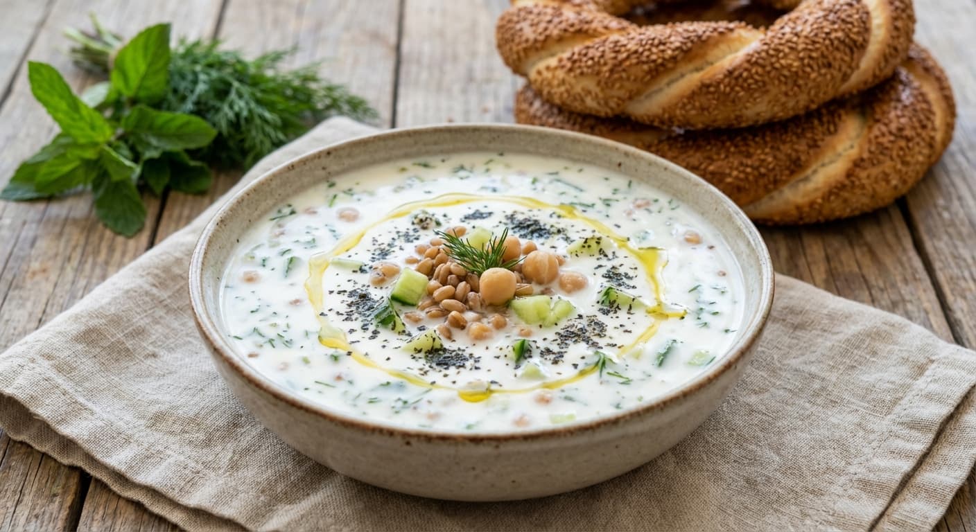 Ayran Aşı Soup — Chilled Turkish yogurt, wheat, and herb soup - authentic turkish recipe