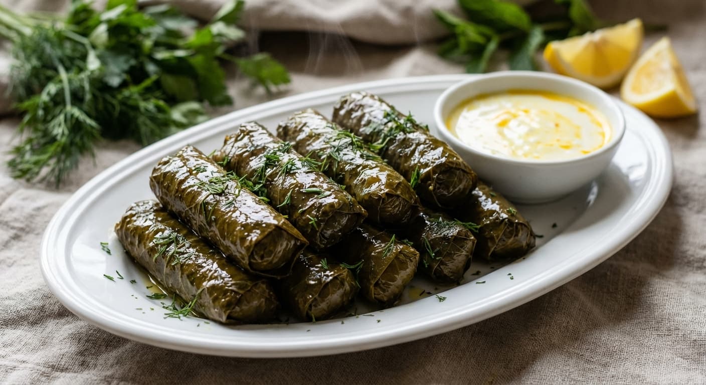 Azerbaijani Lamb & Rice Dolma — Stuffed Grape Leaves with Saffron Yogurt - authentic azerbaijani recipe