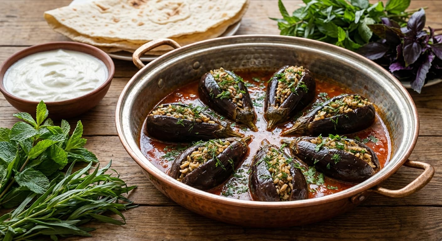 Badimjan Dolmasi — Azerbaijani Stuffed Eggplant with Lamb and Rice - authentic azerbaijani recipe