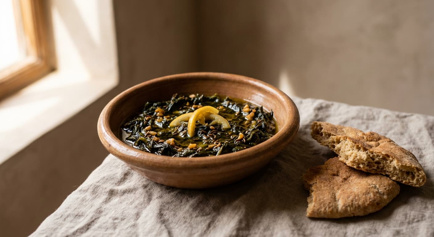 Bakoula — Moroccan Stewed Mallow Greens with Garlic and Preserved Lemon - authentic moroccan recipe