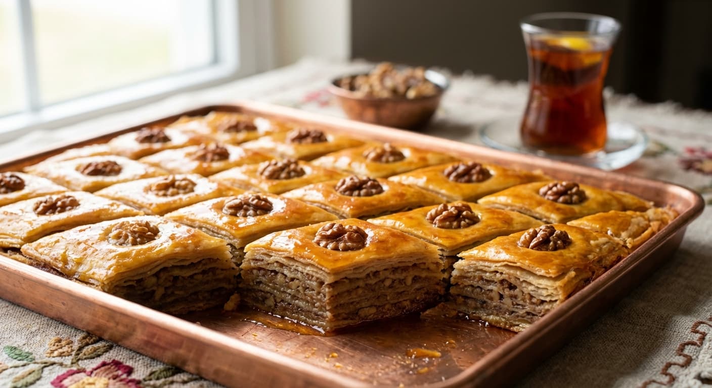 Baku Pakhlava — Azerbaijani Diamond-layer pastry with nuts and saffron syrup - authentic azerbaijani recipe