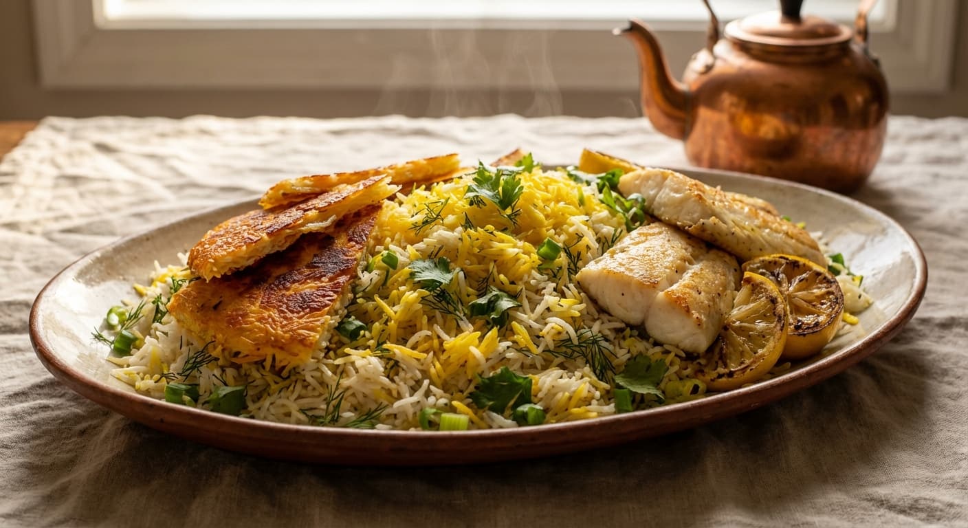 Baliq Plov — Azerbaijani Fish with Saffron Rice and Herbs - authentic azerbaijani recipe