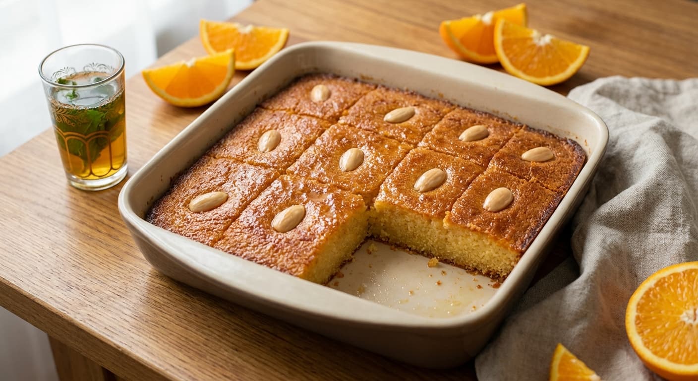 Basbousa — Moroccan-Style Semolina Cake with Orange Blossom Syrup - authentic moroccan recipe