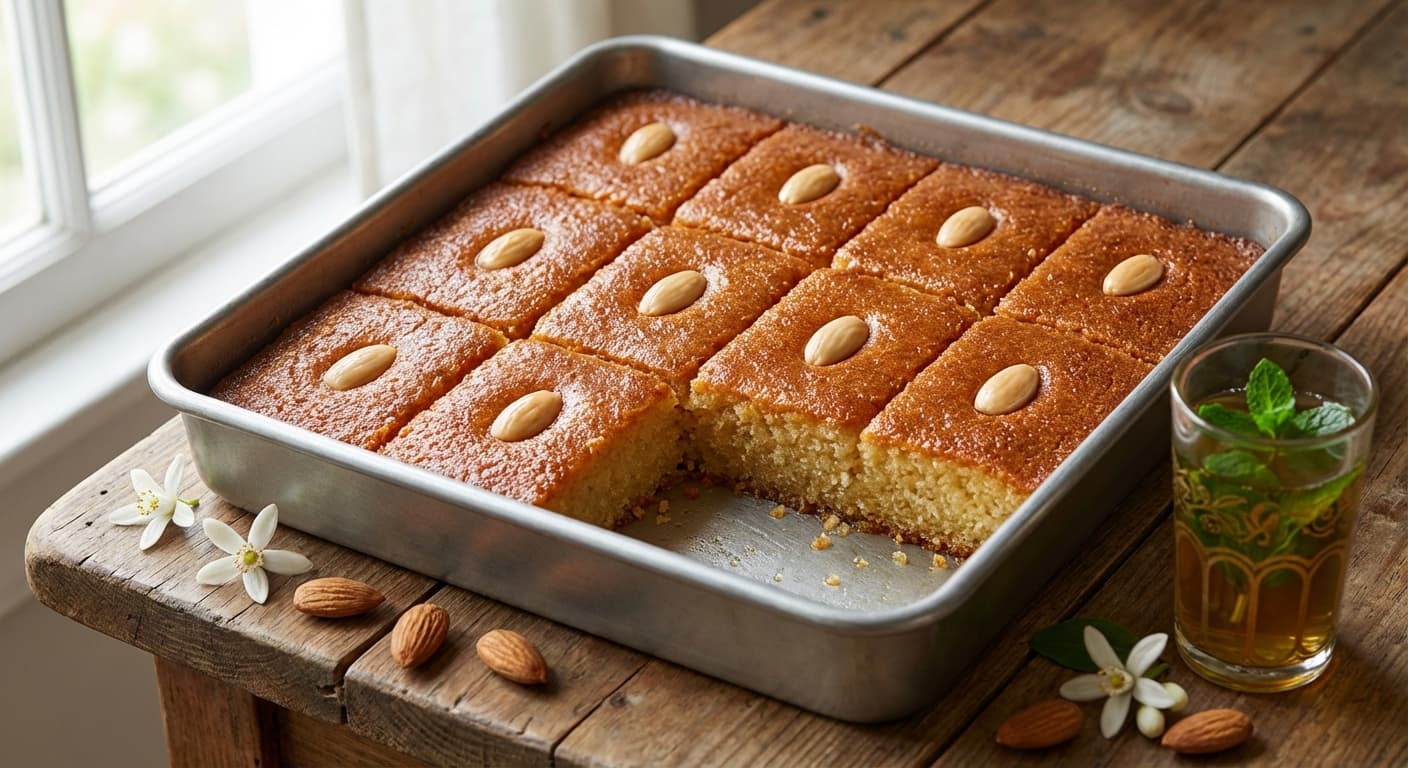 Basbousa — Moroccan Semolina Syrup Cake Traybake - authentic moroccan recipe