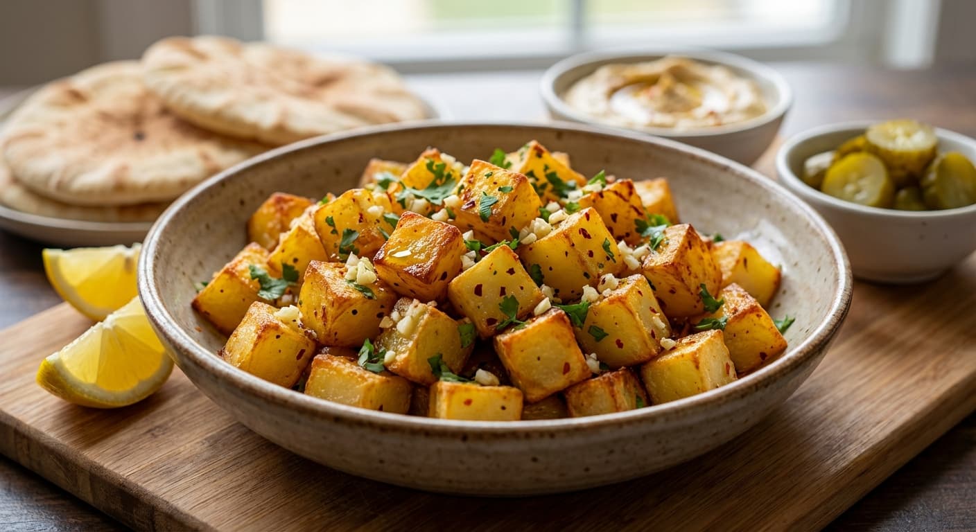 Batata Harra — Lebanese Spicy Roasted Potatoes with Cilantro and Garlic - authentic lebanese recipe