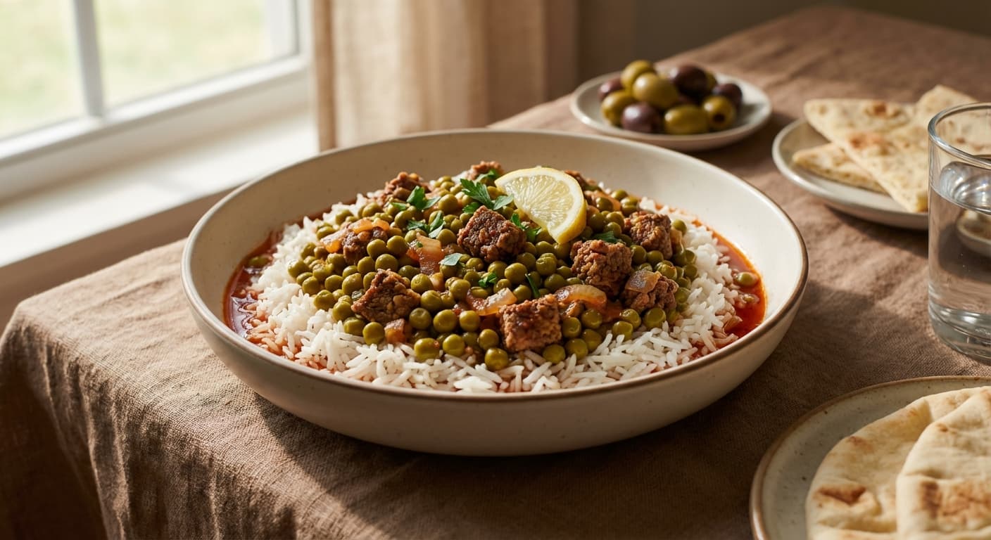 Bazella w Riz — Lebanese Peas and Rice with Ground Lamb - authentic lebanese recipe