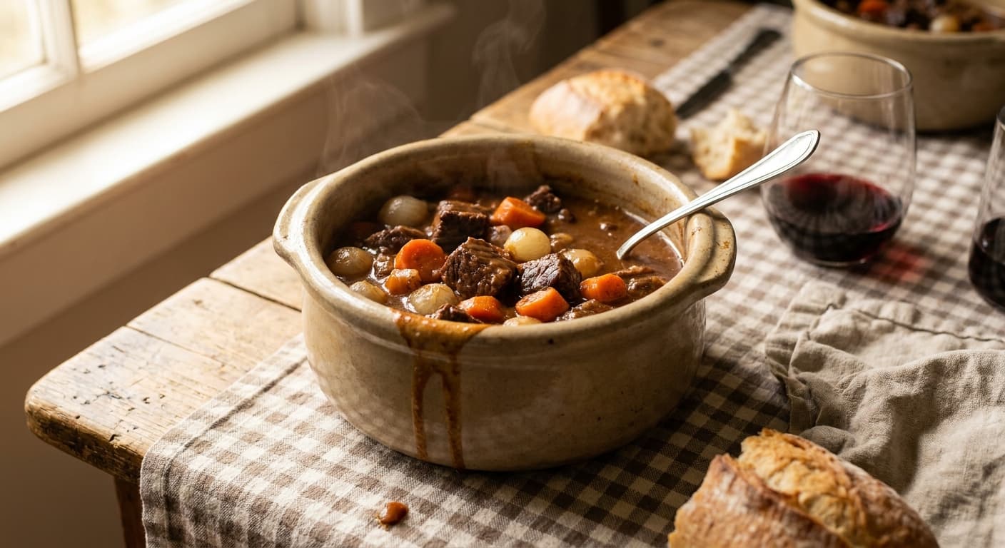 Beef Bourguignon — Burgundy Red Wine Beef Stew - authentic french recipe