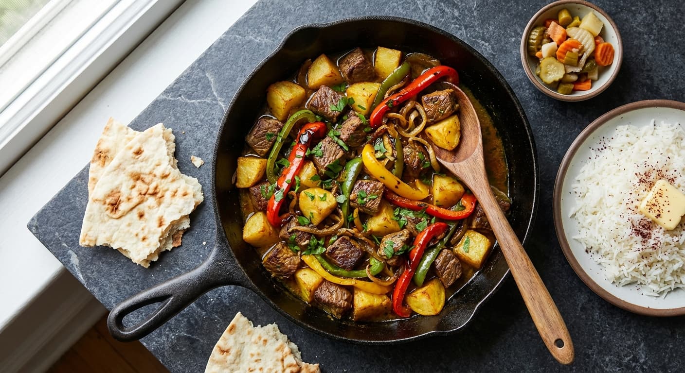 Beef Fillet Skillet — Persian pan-seared fillet with peppers and potatoes - authentic persian recipe