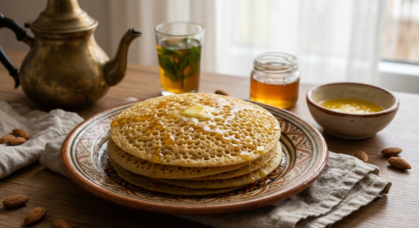 Beghrir — Moroccan Thousand-Hole Semolina Pancakes with Honey-Butter - authentic moroccan recipe