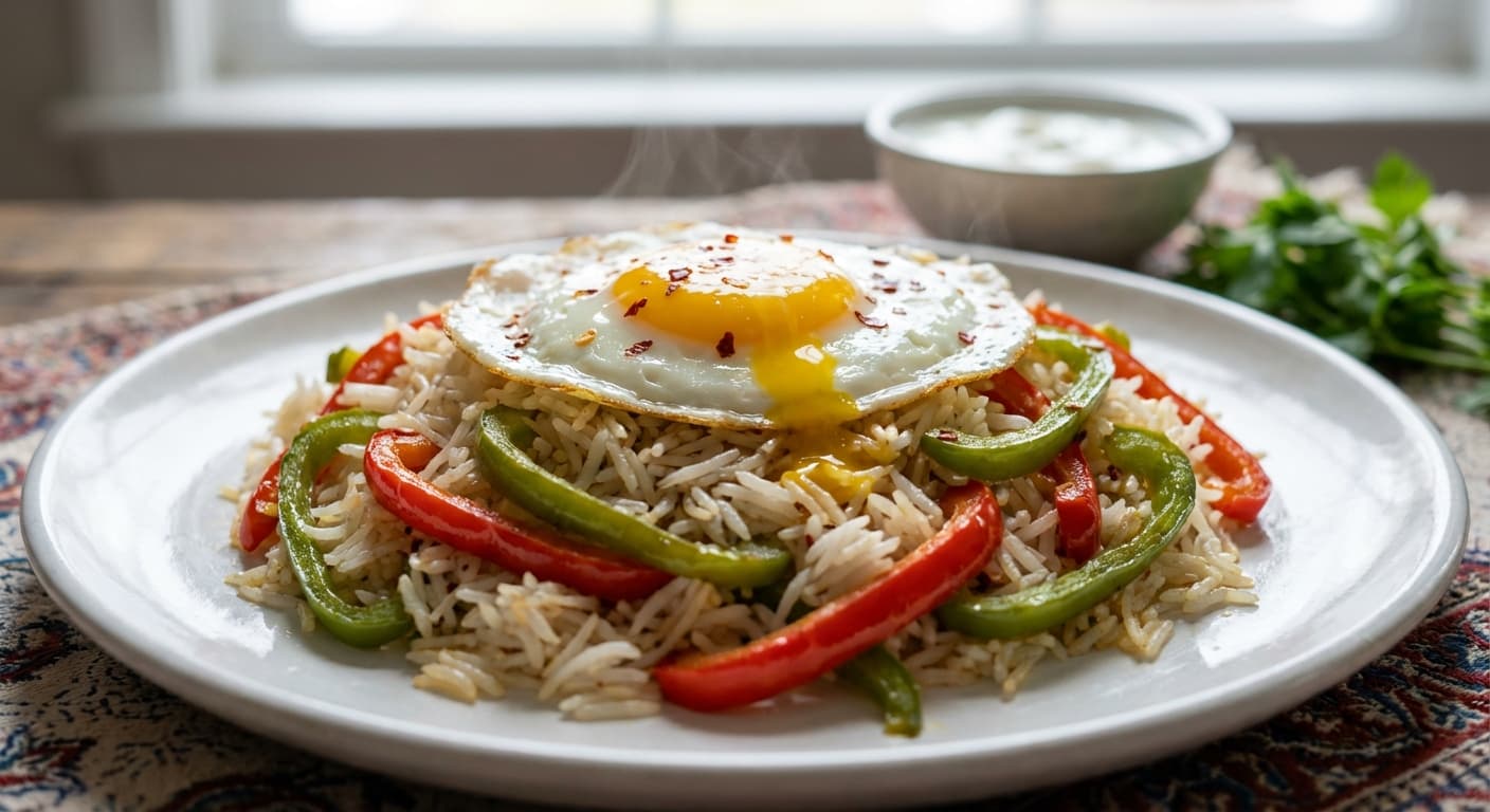 Bell Pepper Rice with Eggs — Kateh-Style Comfort Rice - authentic persian recipe