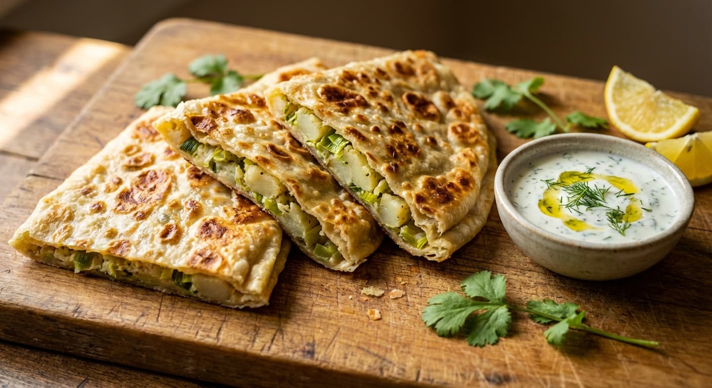 Bolani — Afghan Stuffed Flatbread with Potato and Leek - authentic afghan recipe