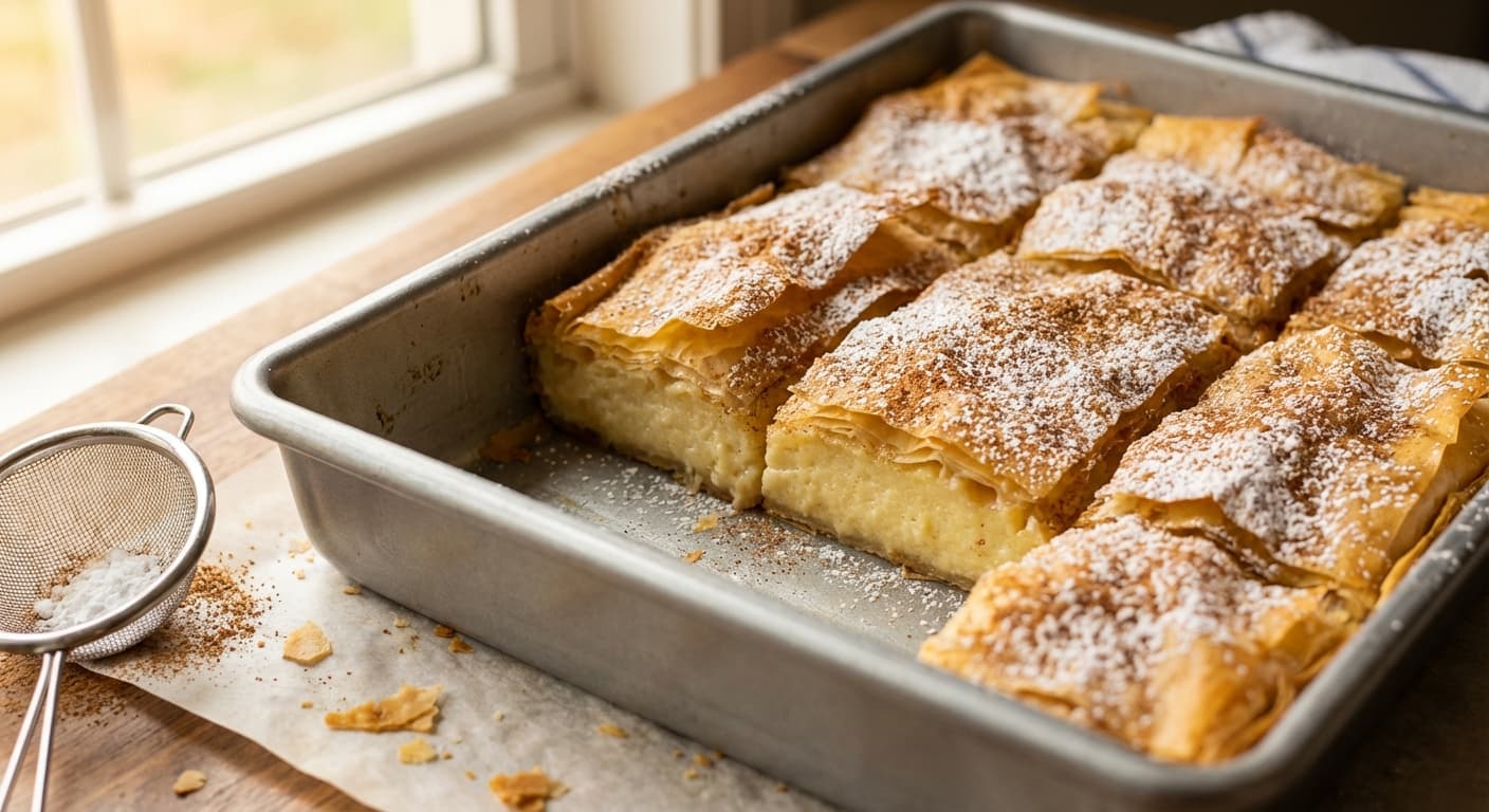 Bougatsa — Greek Custard-Filled Phyllo Pastry - authentic greek recipe