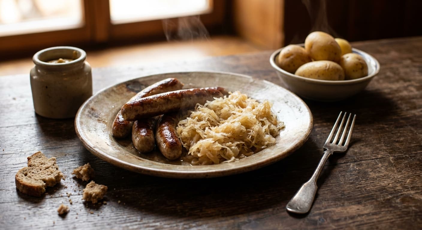 Bratwurst with Sauerkraut — German Sausages on Wine-Braised Cabbage - authentic german recipe