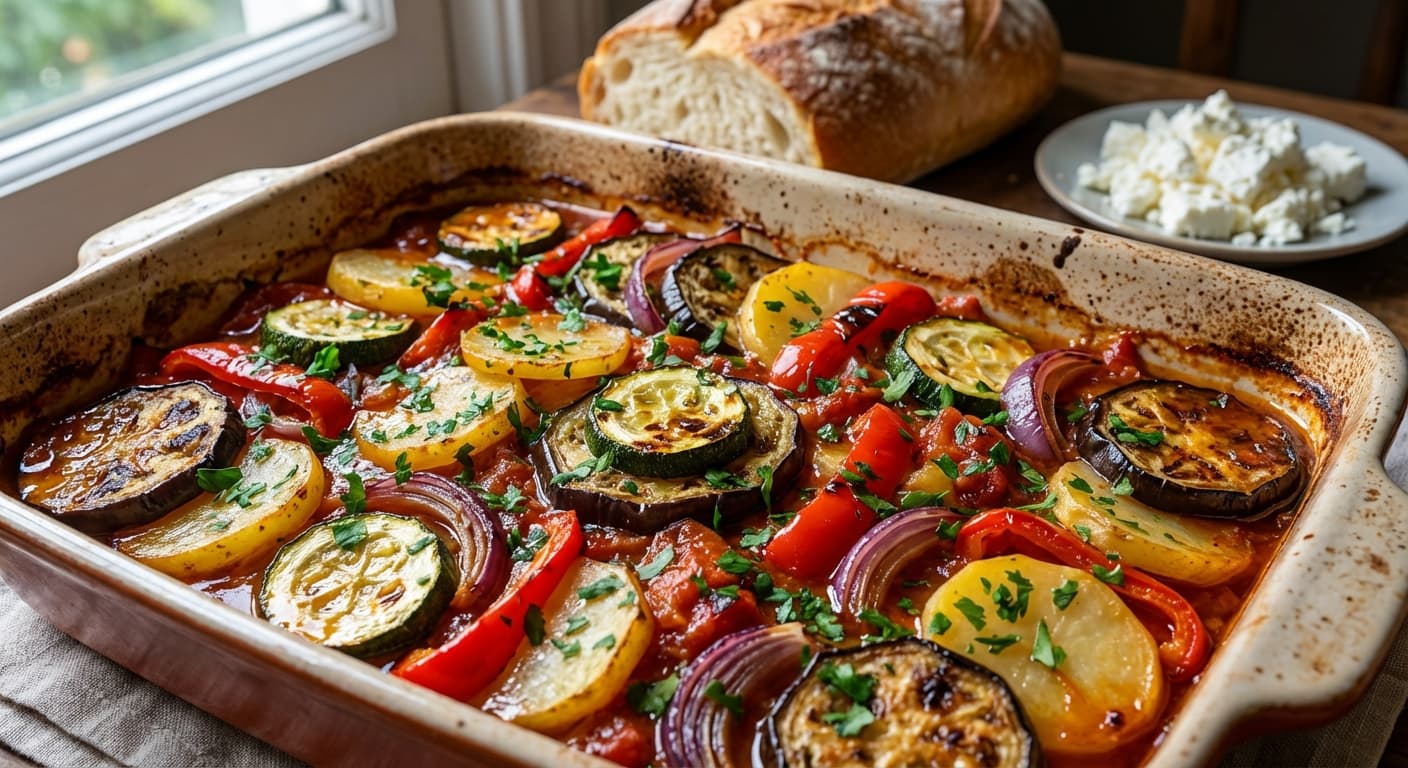 Briam — Greek Oven-Roasted Summer Vegetables with Olive Oil - authentic greek recipe