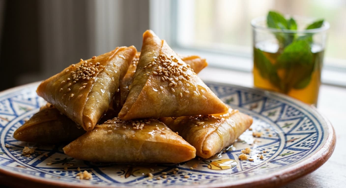 Briwat bil Louz — Moroccan Almond-filled Briouats Dipped in Honey - authentic moroccan recipe