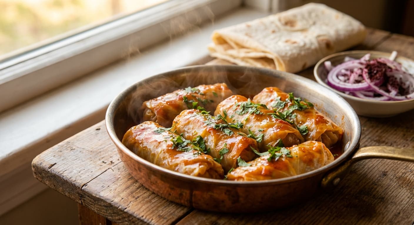 Cabbage Dolma — Azerbaijani stuffed cabbage rolls in tomato-saffron sauce - authentic azerbaijani recipe