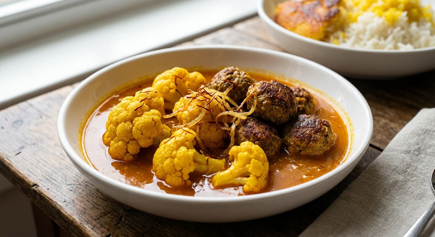 Cauliflower and Garlic Meatball Stew — Aromatic Persian Khoresht with Piaz Dagh - authentic persian recipe