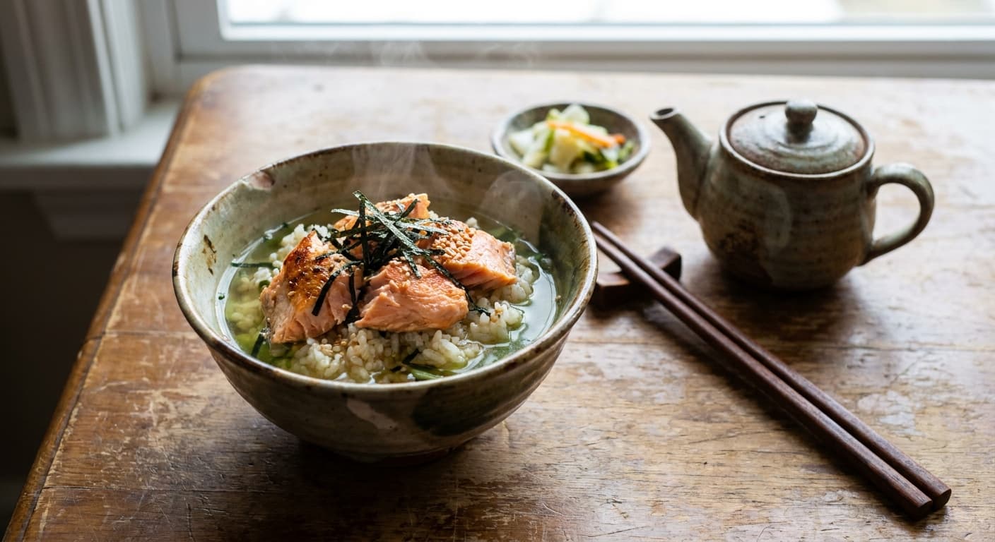 Chazuke — Japanese Tea-Poured Rice with Grilled Salmon - authentic japanese recipe
