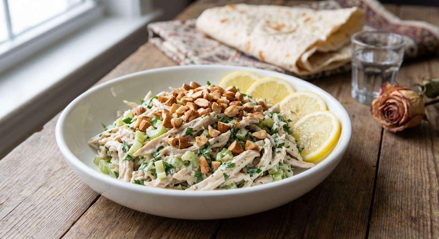 Chicken & Almond Salad — Creamy Persian hors d’oeuvre with lemon and toasted nuts - authentic persian recipe