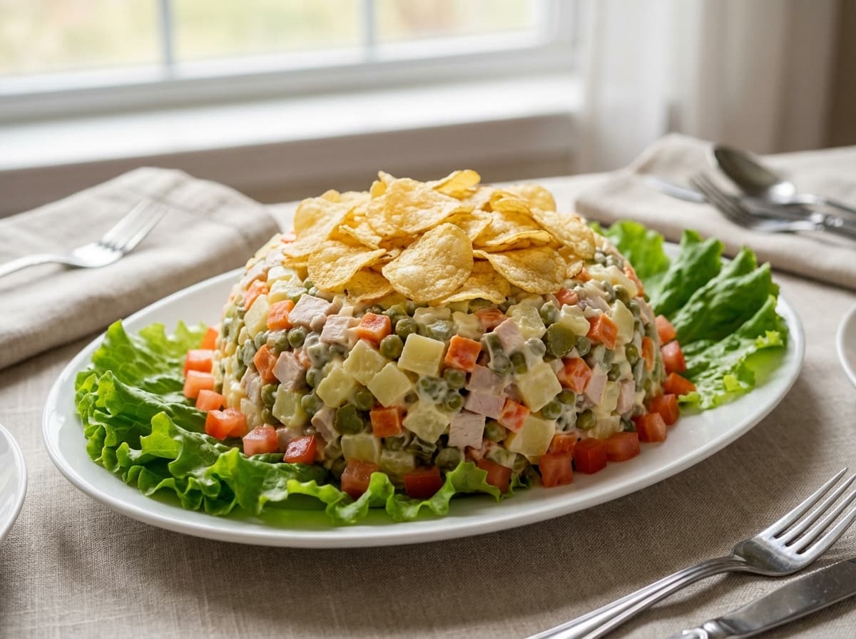 Chicken Olivier Salad — Festive Slavic potato salad with smoky chicken - authentic international recipe