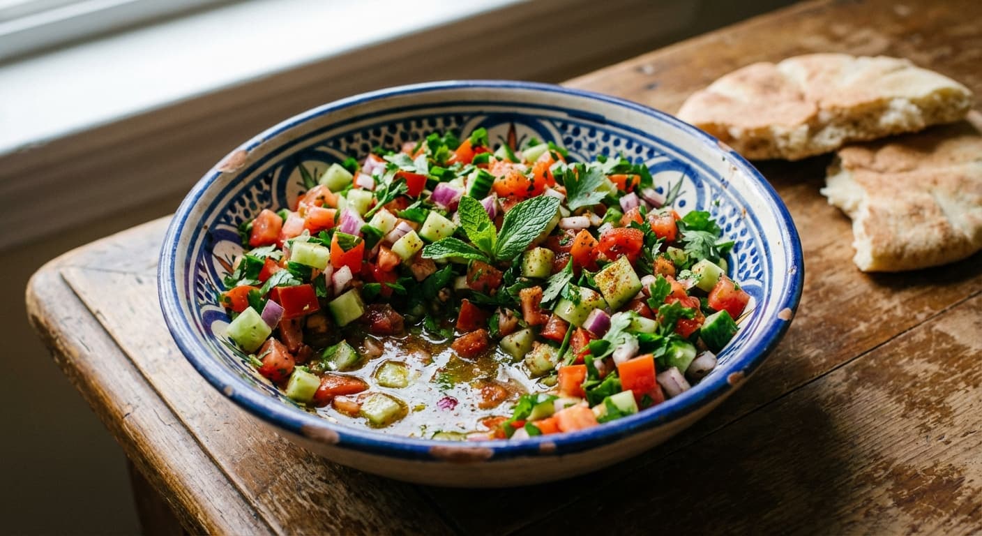 Chlada Maghribia — Moroccan Tomato-Cucumber Salad with Herbs - authentic moroccan recipe