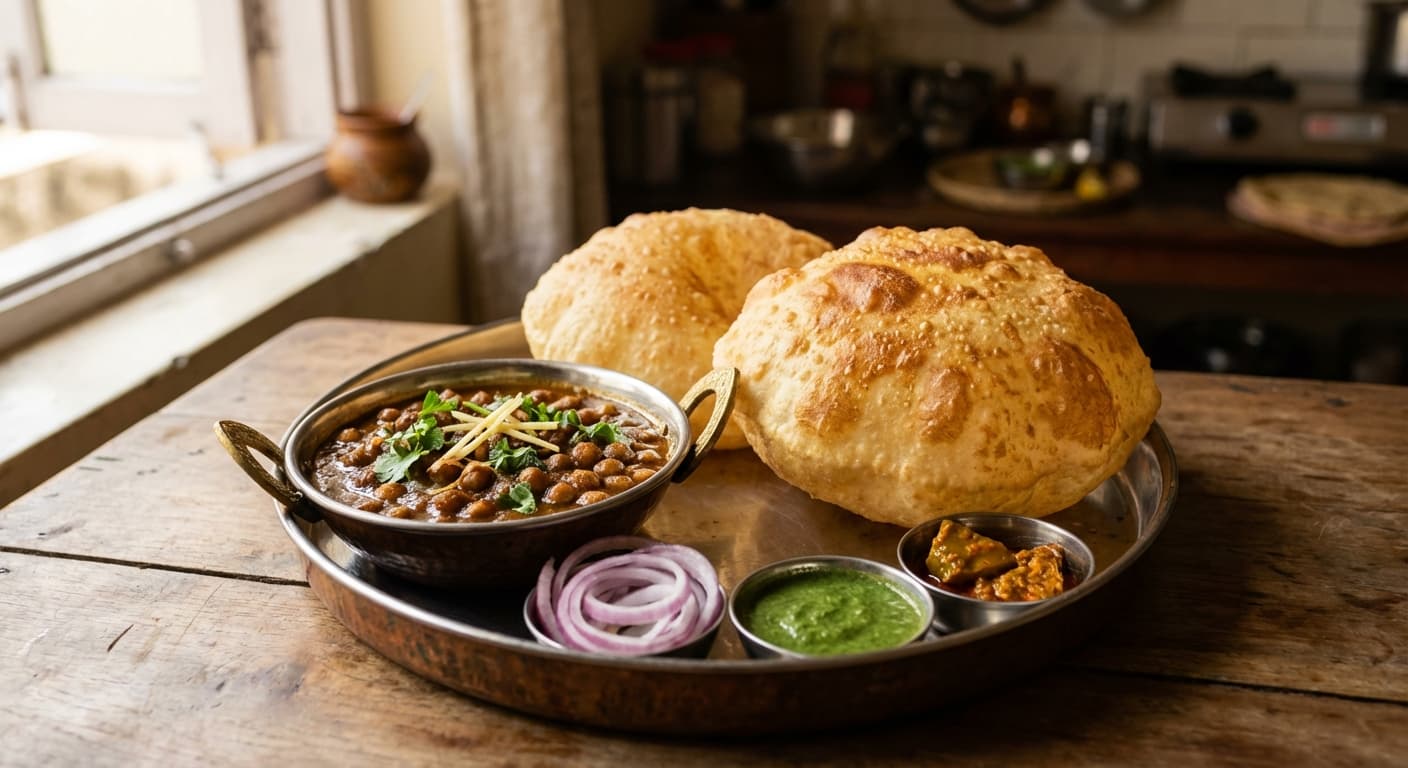 Chole Bhature — Punjabi Chickpea Curry with Puffy Fried Bread - authentic indian recipe