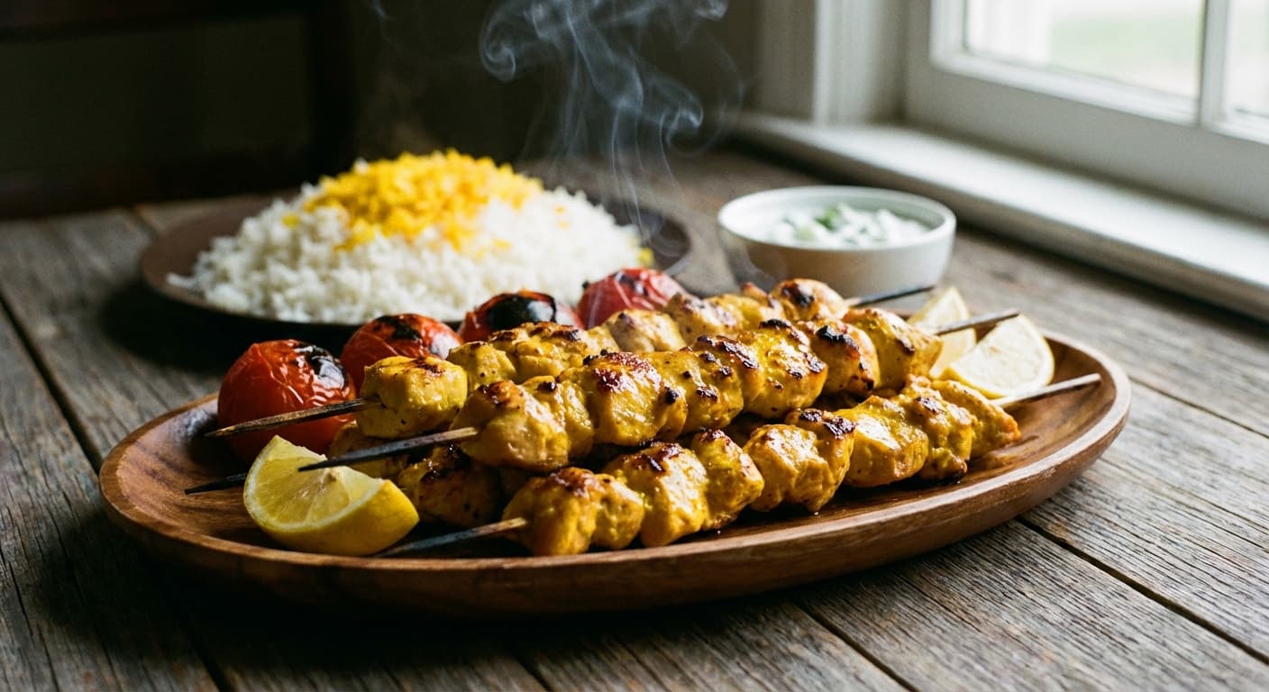Classic Boneless Joojeh Kebab — Saffron-Yogurt Grilled Chicken Skewers - authentic persian recipe