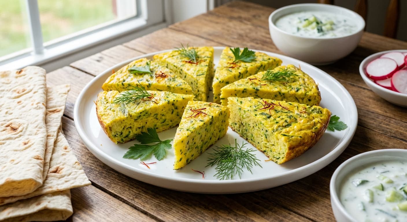 Classic Persian Zucchini Kookoo — Saffron-Scented Zucchini Frittata - authentic persian recipe