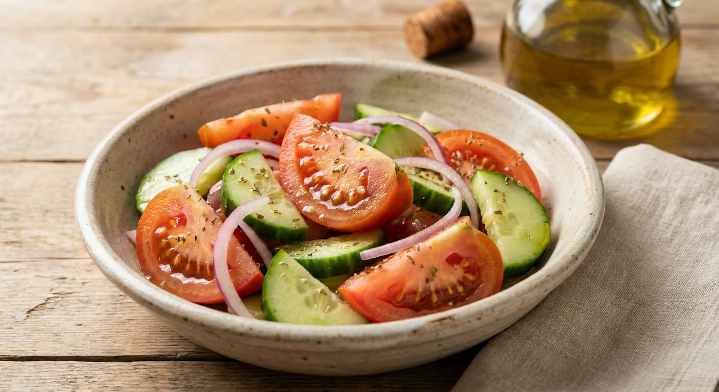 Cucumber Tomato Salad — Greek tomato and cucumber with olive oil and oregano - authentic greek recipe
