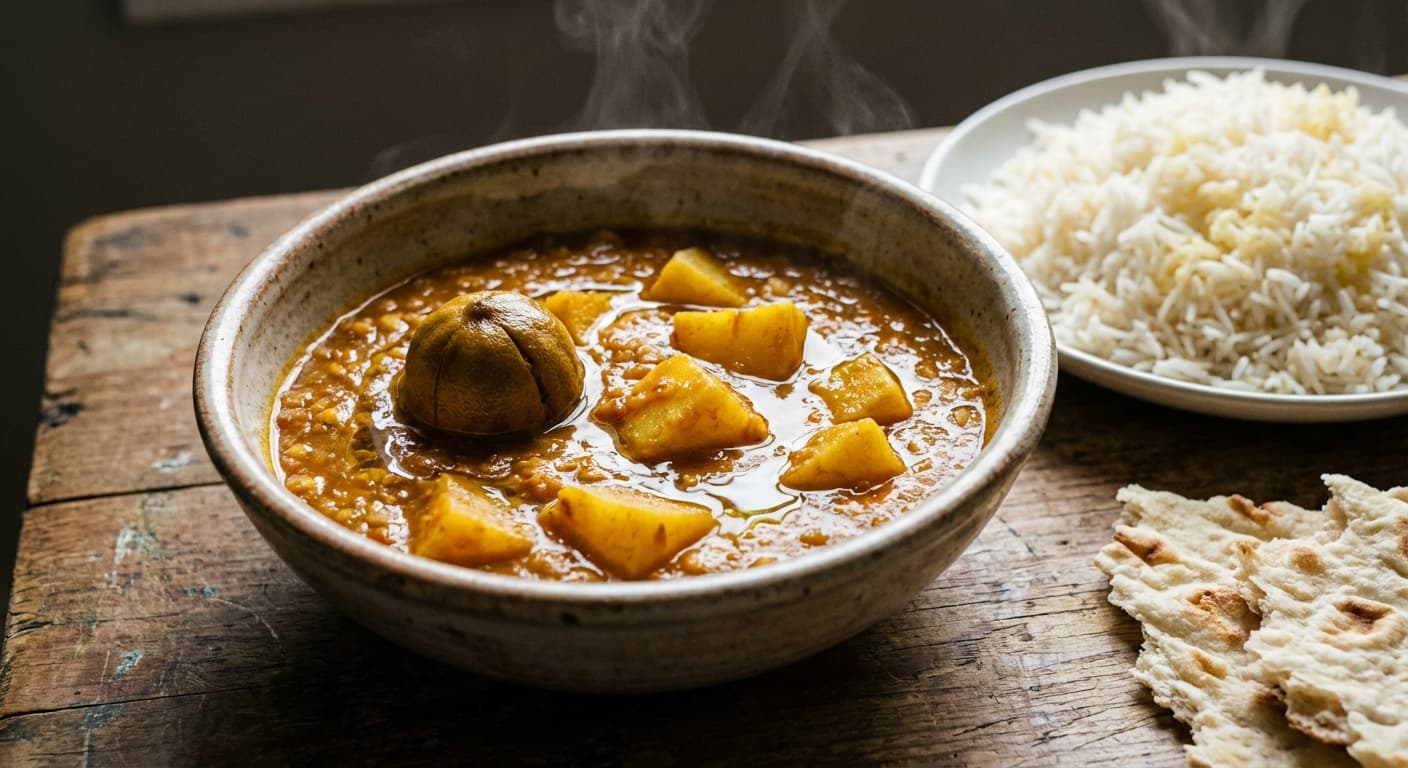Dal Adas — Persian Red Lentil & Potato Stew with Dried Lime - authentic persian recipe