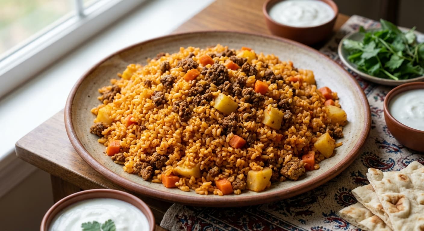 Dami Yarmeh — Persian Bulgur Pilaf with Meat and Vegetables - authentic persian recipe