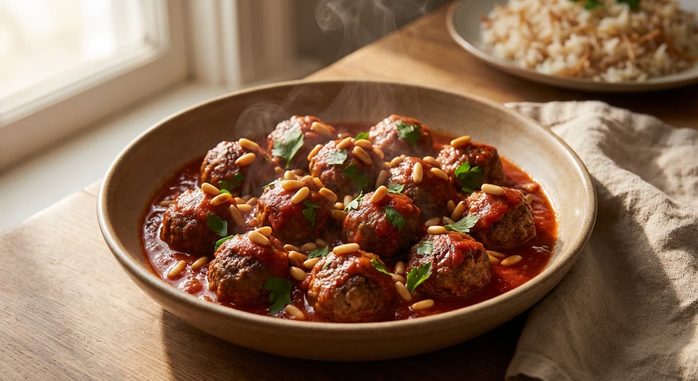 Daoud Basha — Lebanese Meatballs in Tomato Sauce with Pine Nuts - authentic lebanese recipe